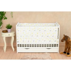 Patut din lemn bebe Qmini Julia, 120x60 cm, sertar, Alb