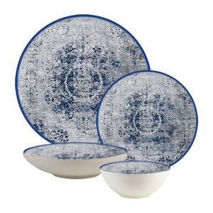 Set farfurii, Azzurro, 24 piese, 6 persoane, Cesiro, Alb decorat cu albastru
