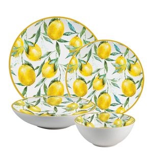 Set farfurii, Limone di Lusso, 24 piese, 6 persoane, Cesiro, Alb decorat cu lamai