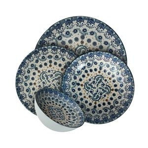 Set farfurii, Serenita Blu, 24 piese, 6 persoane, Cesiro, Alb decorat cu albastru