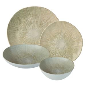 Set farfurii, Pavone Elegante, 24 piese, 6 persoane, Cesiro, Alb decorat cu raze