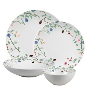 Set farfurii, Fiori Eleganti, 24 piese, 6 persoane, Cesiro, Alb cu banda cu flori