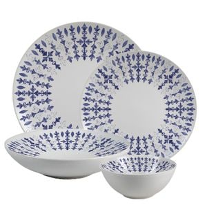 Set farfurii, Blu Elegante, 24 piese, 6 persoane, Cesiro, Alb cu decor albastru