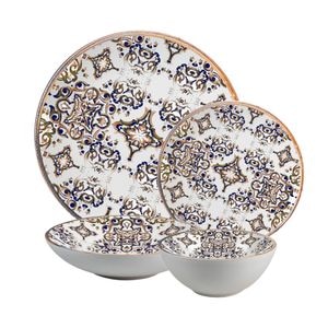 Set farfurii, Eleganza Bronzo, 20 piese, 5 persoane, Cesiro, Decor maro