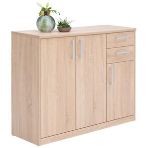 Comoda 3 usi, 2 sertare, 3 rafturi, XORA, 106x84x36 cm, Crem