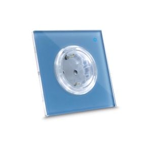 Priza inteligenta Iotty OSWDEC, 2 module, 16A, din sticla, WiFi, contact de protectie, albastru