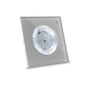 Priza inteligenta Iotty OSWDEG, 2 module, 16A, din sticla, WiFi, contact de protectie, gri