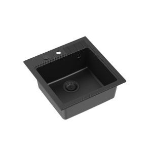 Chiuveta bucatarie din compozit Quadron P110, 1 cuva, 50 x 52 cm, adancime 20 cm, incastrabila, accesorii scurgere incluse, negru