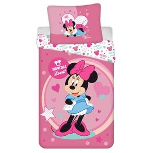 Set husa pilota si fata de perna, Javoli, Model Disney Minnie, Poliester, 140x200 cm/70x90 cm, Multicolor