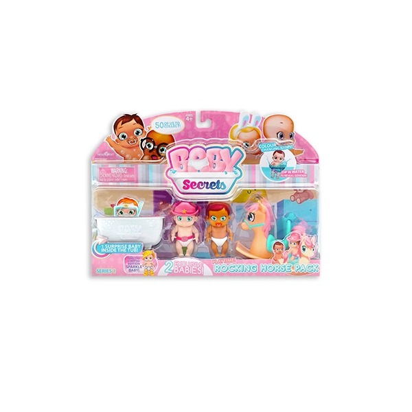 Set Baby Secrets de Joaca Baby Secrets cu Cadita Calut si 3 Figurine Bebelus
