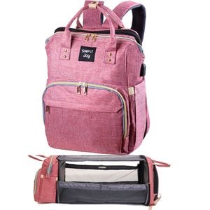 Geanta multifunctionala Simply Joy, cu patut pliabil, pentru mamici si copii, impermeabil, 42x32x22 cm, roz
