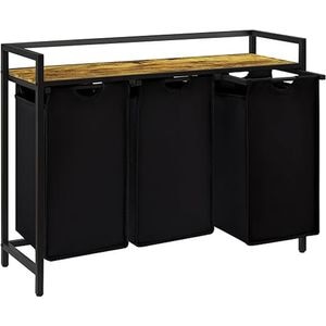 Cos de rufe triplu cu sertar, volum  120L, Raft Superior, saculete detasabile, 95 x 35 x 72 cm, negru