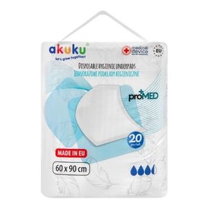 Set 20 bucati protectii impermeabile/aleze de unica folosinta AKUKU Pro Med+, 90x60 cm, Alb