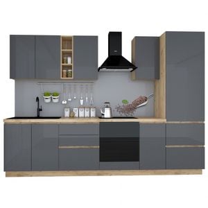 Bucatarie Chelsea 3m, 300x60x215 cm, stejar-antracit