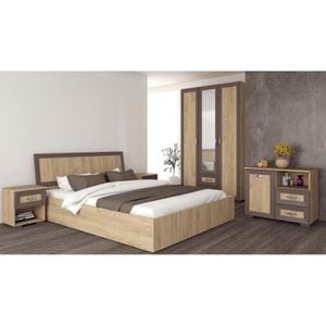 Mobila dormitor Cezar, pat 160 x 200 cm, dulap, comoda, 2 noptiere, alb