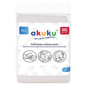 Dischete din bumbac Soft AKUKU, 9 x 11 cm, 60 bucati, Alb