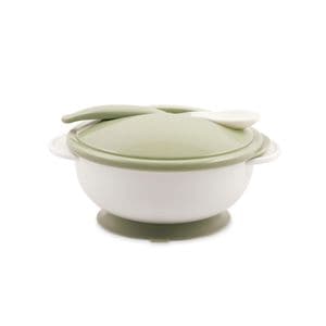 Set castron cu ventuza, Lorelli, capac si lingurita, ventuza antiderapanta, Mint Green