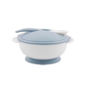 Set castron cu ventuza, Lorelli, capac si lingurita, ventuza antiderapanta, Moonlight Blue