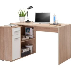 Birou de colt HOM'IN, 90x120x75 cm, Alb-Maro