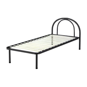 Pat cu structura metalica si 14 lamele lemn, Leno, 80 x 200 cm, maro/negru