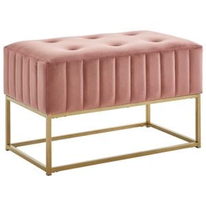 Banca tapitata tip taburet fara brate, XORA, Textil/Metal, 72x41x46 cm, Roz,Auriu
