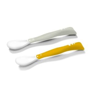 Set 2 lingurite BabyOno, Flexibile, Unisex, Cu memorie, Fara BPA, 6 luni+, Gri/Galben