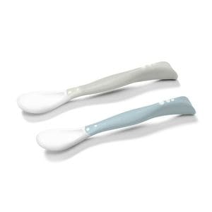 Set 2 lingurite BabyOno, Flexibile, Unisex, Cu memorie, Fara BPA, 6 luni+, Gri/Albastru