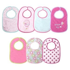 Set 7 bavete bumbac si peva, Lorelli, 30 x 19 cm, inchidere cu banda velcro, fetite