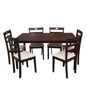 Set masa si scaune bucatarie RH7008, 7 piese, maro inchis