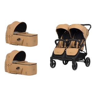 Carucior de gemeni 2 in 1 cu landouri Euro Cart Doblo, 5 puncte, 0 luni+, Camel
