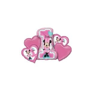 Buchet 5 baloane folie Minnie Mouse prima aniversare 1 an