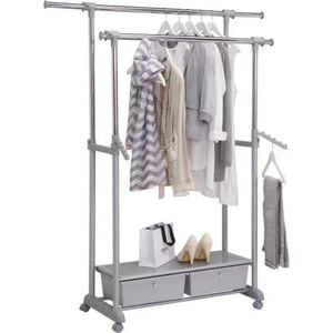 Cuier tip stander CARRYHOME, inaltime si latime reglabila, otel, 92-143/116-176/44 cm, Argintiu