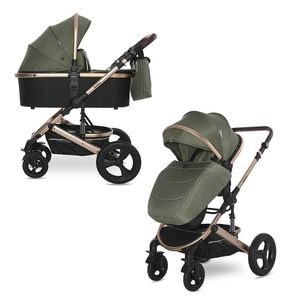 Carucior Set, Lorelli, Boston, 0 luni-4 ani, pana la 22 kg, 2 in 1, landoul si partea sport sunt dedicate si reversibile, cadru usor din aluminium, roti pline din cauciuc, Loden Green