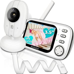 Baby Monitor WiFi HelloKid OPTI 3.5 AI NightVision HD, Monitorizare 360, Senzor Temperatura, Sunet Bidirectional, Mod VOX, 8 Cantece, Alarma, Control Volum, Detectie Inteligenta, Alb