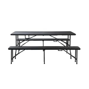 Set berarie DacEnergy, din metal si plastic, masa dreptunghiulara, usor de transportat, pliabile, cu 2 banci, 180 x 75 x 73 cm, negru
