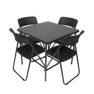 Set mobilier gradina DacEnergy, o masa patrata si 4 scaune, din polipropilena, rezistenta la apa si raze UV, model impletitura ratan, negru, 80 x 80 x 73 cm