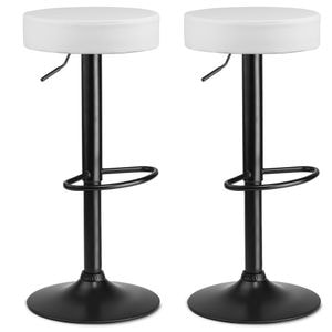 Set scaun de bar DacEnergy, din piele ecologica, suport pentru picior, baza confortabila, inaltime reglabila, alb, 2 bucati