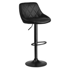 Set scaun de bar cu spatar DacEnergy, din piele ecologica, suport pentru picior, reglabil pe inaltime, baza stabila, negru, 2 bucati