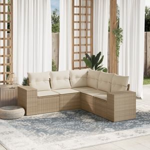 Set canapele de gradina cu perne, 5 piese, VIDAXL, 48 Kg, 62x62x69 cm, Ratan, Bej
