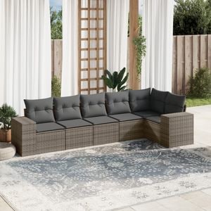 Set mobilier gradina cu perne, 6 piese, VIDAXL, 52 Kg, 62x62x69 cm, Ratan, Gri