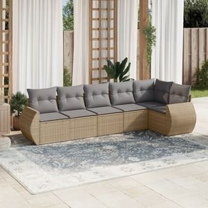 Set canapele de gradina cu perne, 6 piese, VIDAXL, 54 Kg, 71x62x69 cm, Ratan, Bej