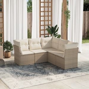 Set canapele de gradina cu perne, 5 piese, VIDAXL, 44 Kg, 62x62x69 cm, Ratan, Bej