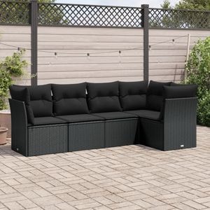 Set mobilier de gradina cu perne, 5 piese, VIDAXL, 43 Kg, 62x62x69 cm, Ratan, Negru