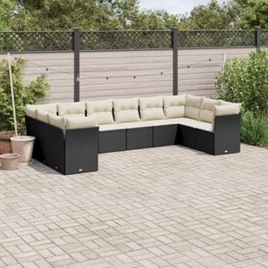 Set canapele de gradina cu perne, 10 piese, VIDAXL, 85 Kg, 62x62x69 cm, Ratan, Negru