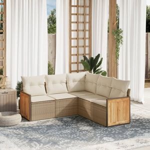 Set canapele de gradina cu perne, 5 piese, VIDAXL, 47 Kg, 62x62x69 cm, Ratan, Bej