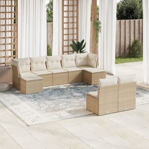 Set canapele de gradina, 9 piese, VIDAXL, 74 Kg, 62x62x69 cm, Ratan, Bej