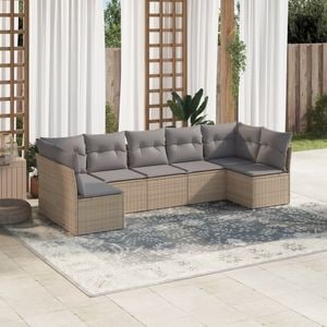 Set canapele de gradina, 7 piese, VIDAXL, 60 Kg, 62x62x69 cm, Ratan, Bej