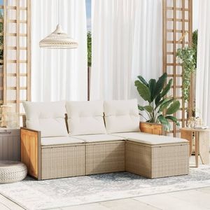 Set canapele de gradina, 4 piese, VIDAXL, 36 Kg, 55x62x69 cm, Ratan, Bej