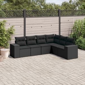 Set mobilier de gradina cu perne, 6 piese, VIDAXL, 51 Kg, 62x62x69 cm, Ratan, Negru