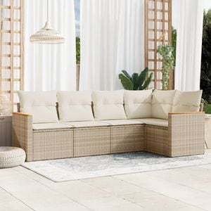 Set canapele de gradina cu perne, 5 piese, VIDAXL, 45 Kg, 62x62x69 cm, Ratan, Bej